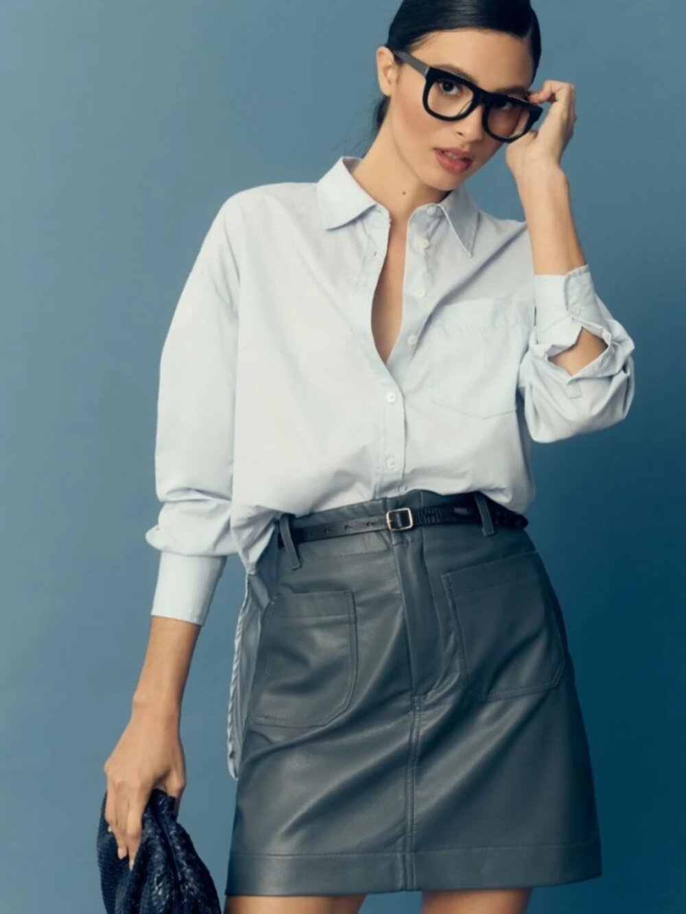 Maeve Anthropologie The Colette Faux Leather Mini Skirt Charcoal size Large